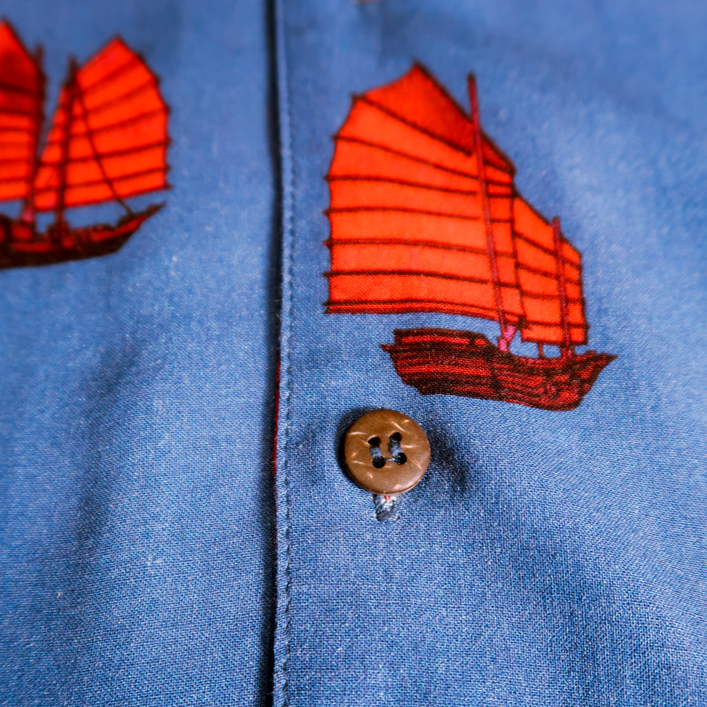 Junk Boat Asian Hawaiian Shirt with Wooden buttons