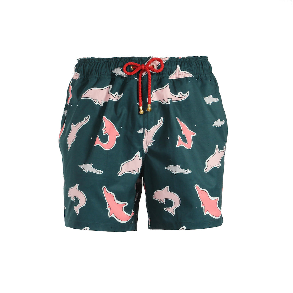 Mazu Resortwear Classic Swim Shorts | Indo-Pacific Humpback | Pink Dolphin Design