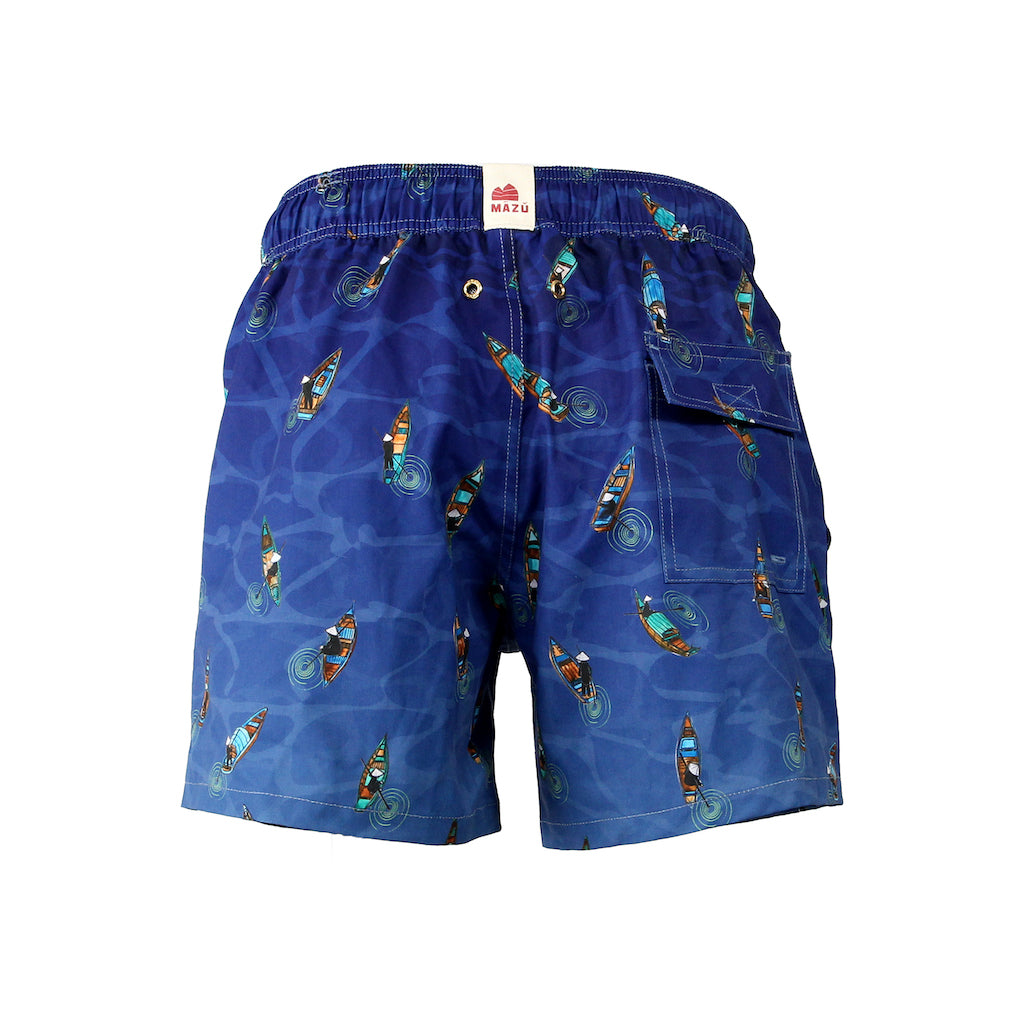 Mazu Resortwear Classic Swim Shorts | Sampans At Night | Sampan Design