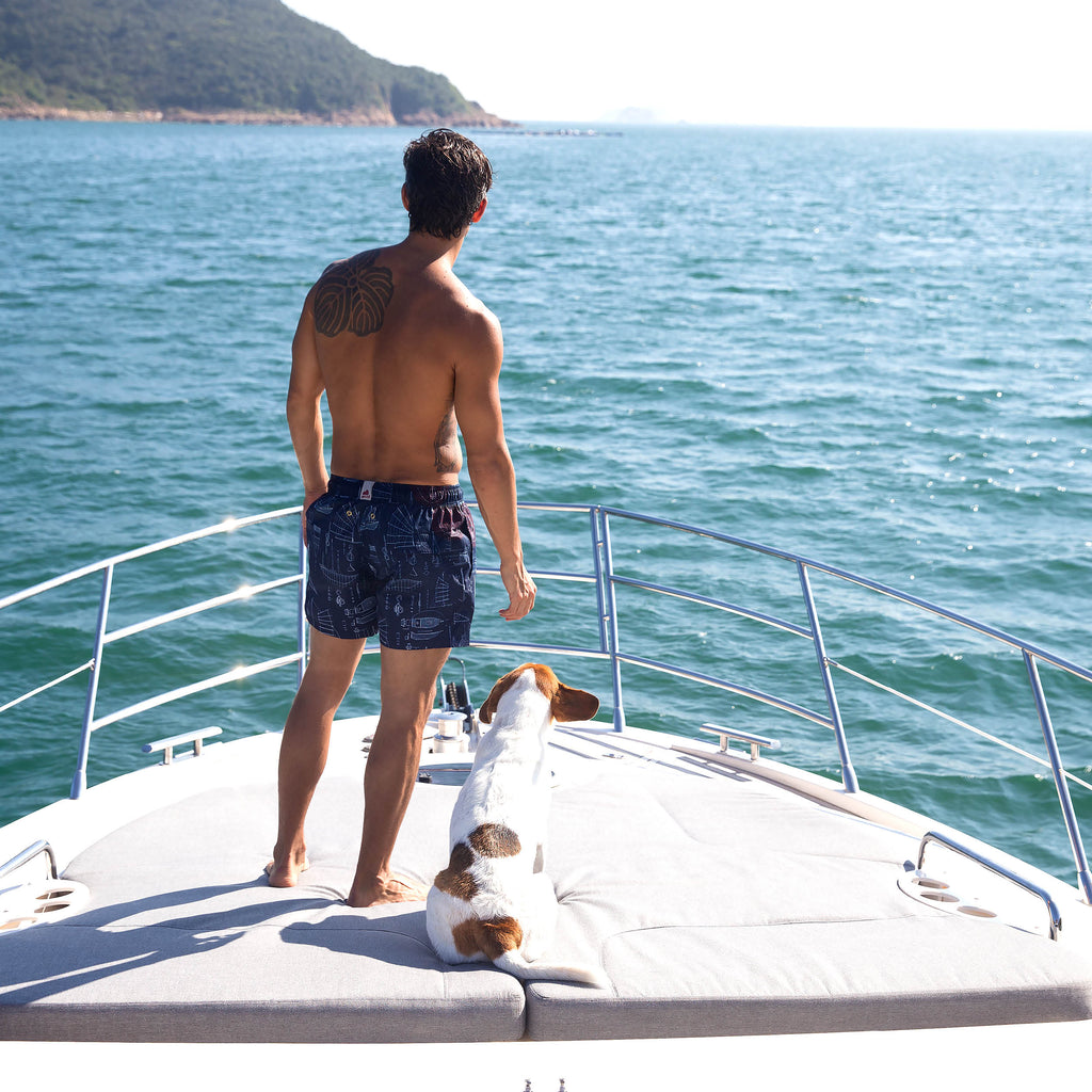 yacht dog swim shorts hong kong ocean weekend escape asia trips holiday vacation