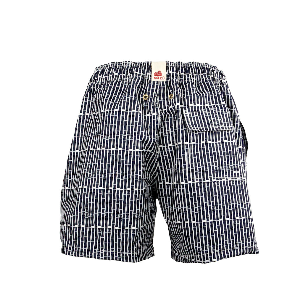 Mazu Resortwear Classic Swim Shorts | Guilin Rafting | Bamboo Pinstripe Design