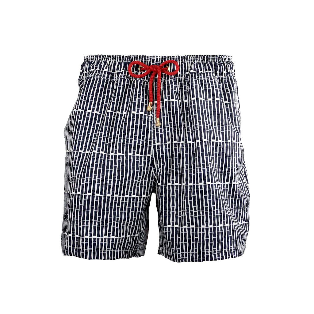 Mazu Resortwear Classic Swim Shorts | Guilin Rafting | Bamboo Pinstripe Design