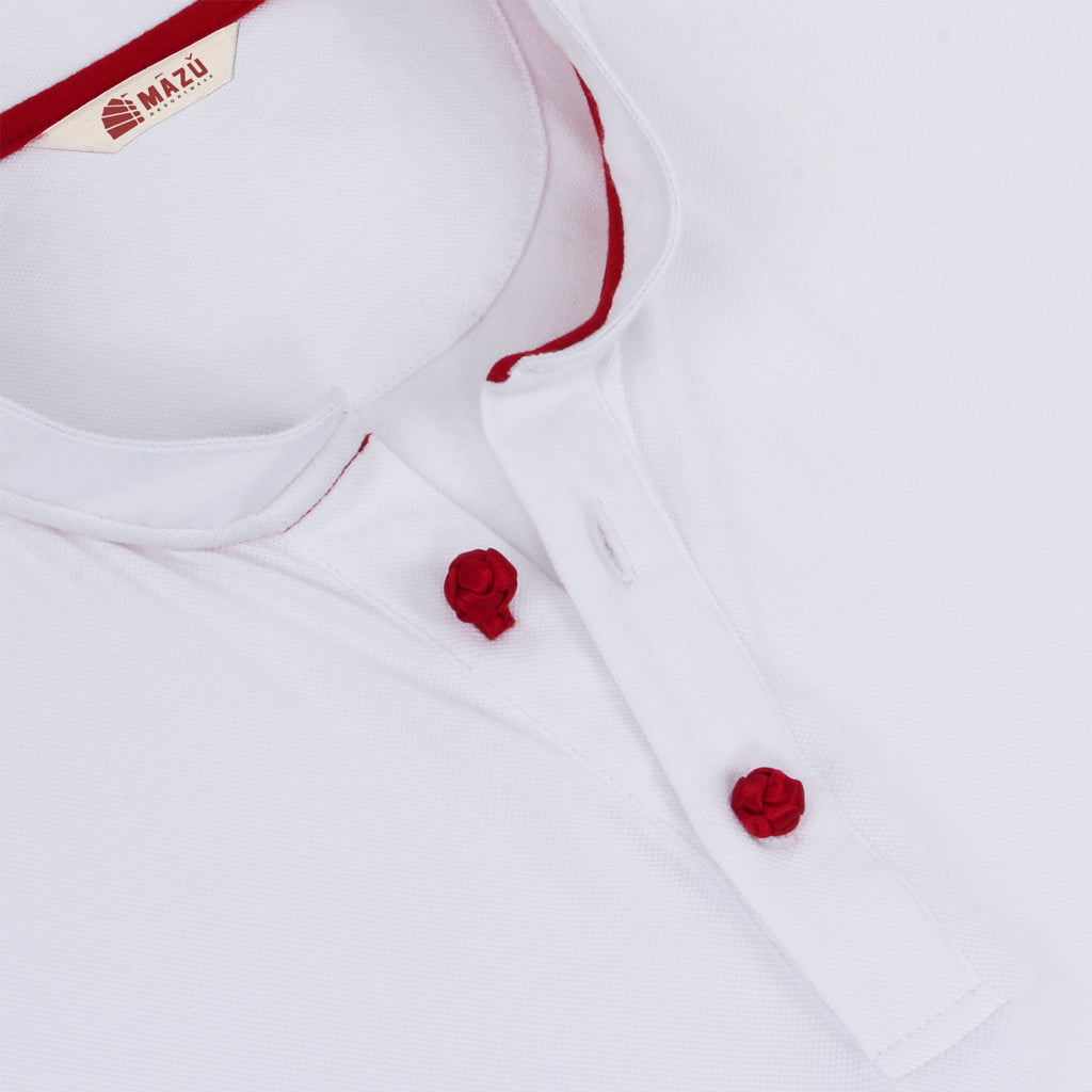 White Casual Bamboo Cotton Polo with Asian Style Mandarin Collar