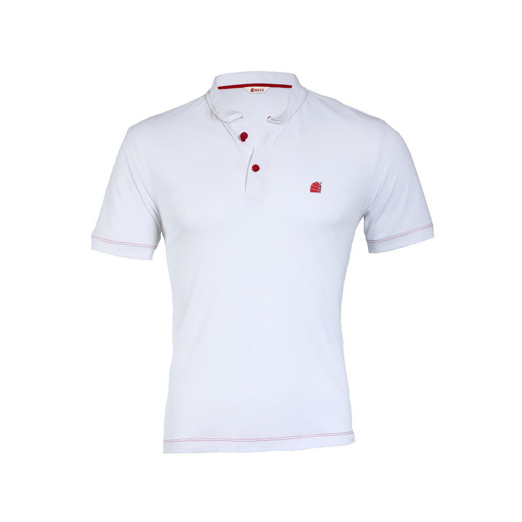 White Casual Bamboo Cotton Polo with Asian Style Mandarin Collar