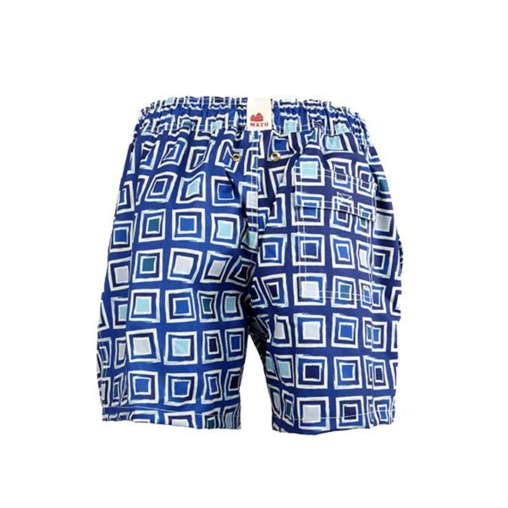 Mazu Resortwear Classic Swim Shorts | Big Blue | Asian Mosaic Design