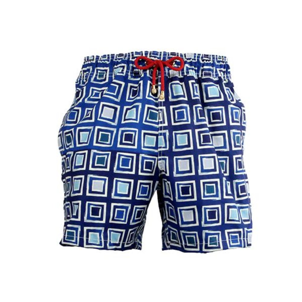 Mazu Resortwear Classic 5" Swim Shorts | Big Blue | Asian Mosaic Design
