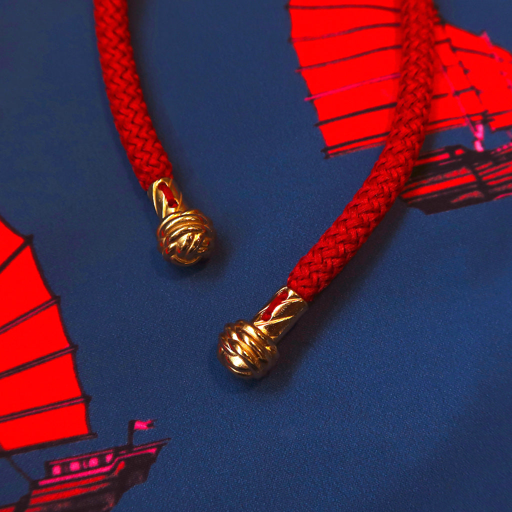 Handcrafted Monkey Fist Knot Aglets Inspired by Mazu (goddess of the sea).