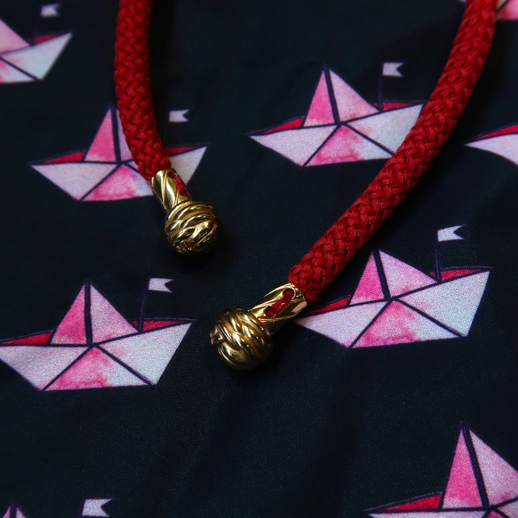 Handcrafted Monkey Fist Knot Aglets Inspired by Mazu (goddess of the sea).