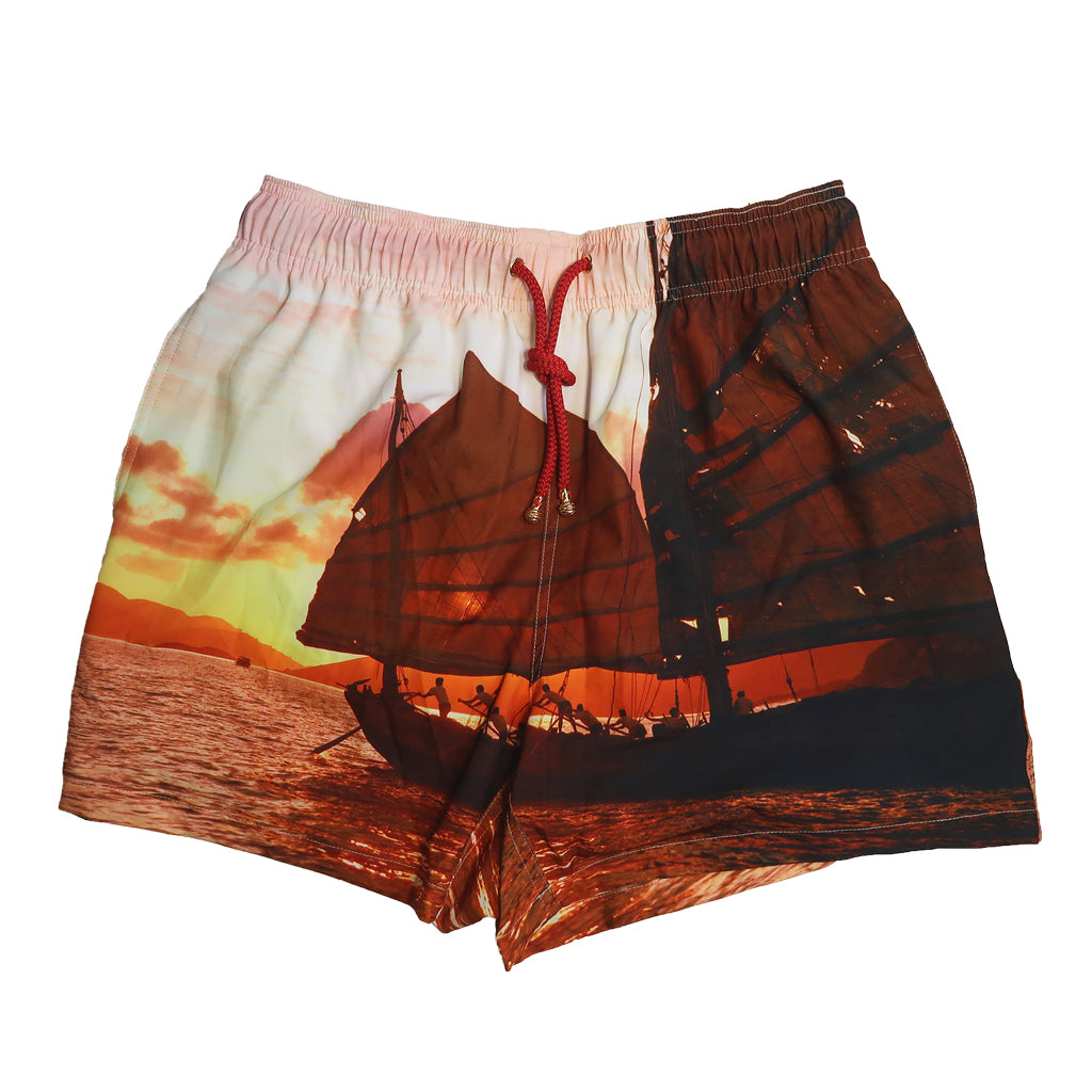 Lei Yue Mun | Men's Swim Shorts & Trunks | Made From Recycled Plastic Bottles | Junk Boat At Sunset