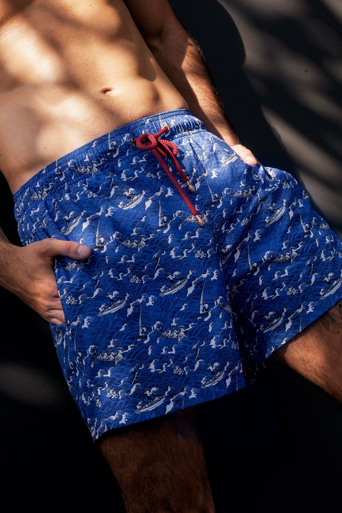 G.O.D Collaboration | Asian Surfing Print | Men's Swim Shorts & Trunks | Made From Recycled Plastic Bottles
