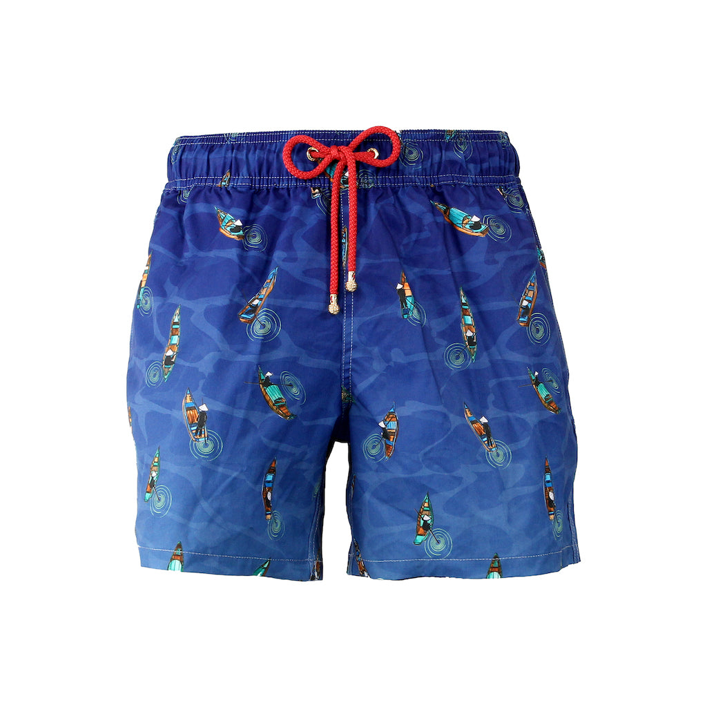 Mazu Resortwear Classic Swim Shorts | Sampans At Night | Sampan Design
