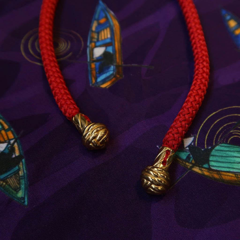 Handcrafted Gold Monkey Fist Knot Aglets Inspired by Mazu (goddess of the sea).