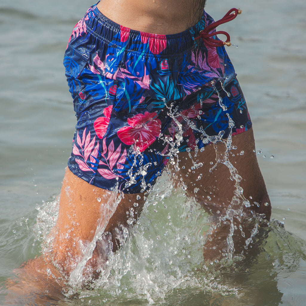 Tropical Junk boat Swim Shorts for men made from Recycled Plastic Bottles
