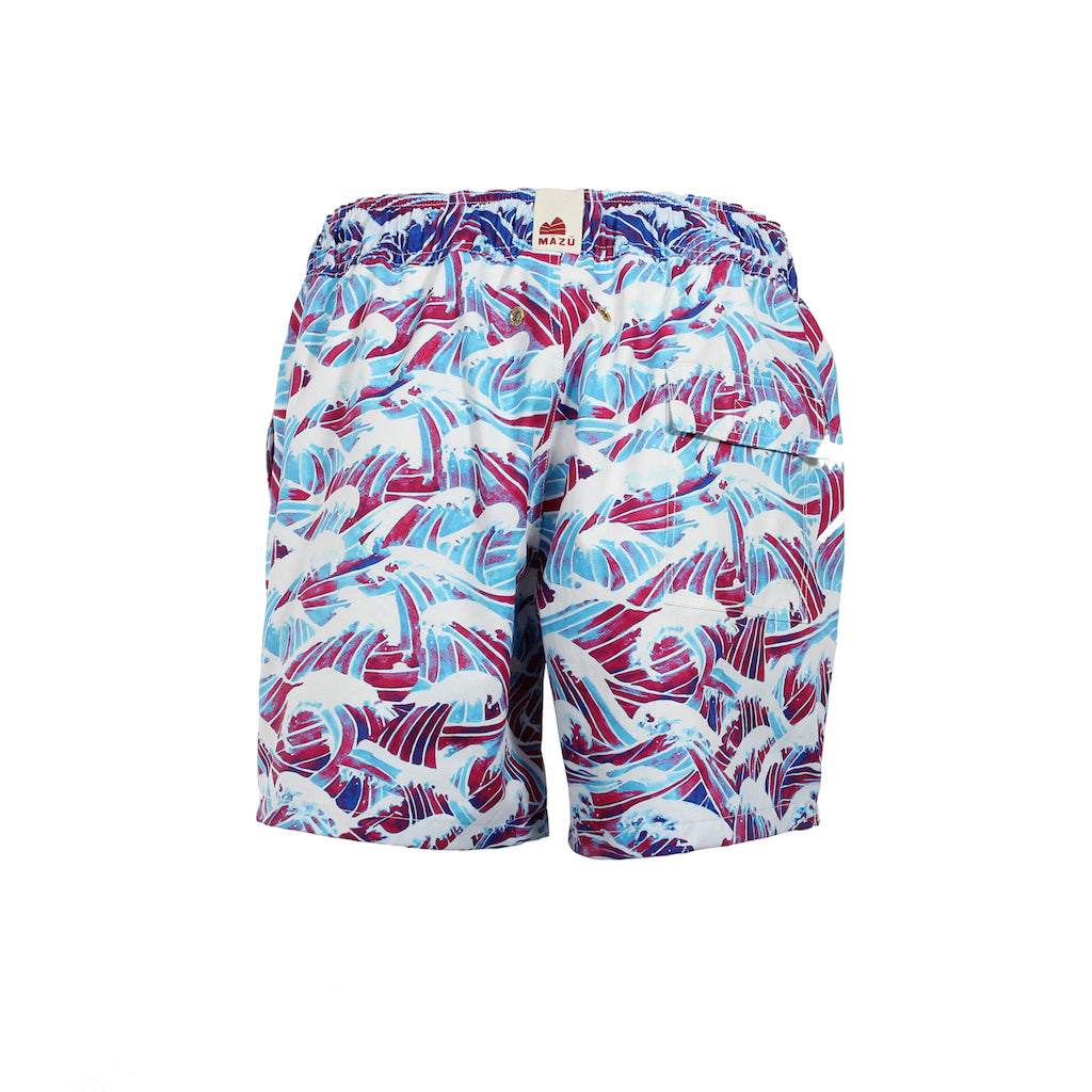Mazu Resortwear Classic Swim Shorts | South China Sea | Wave Design