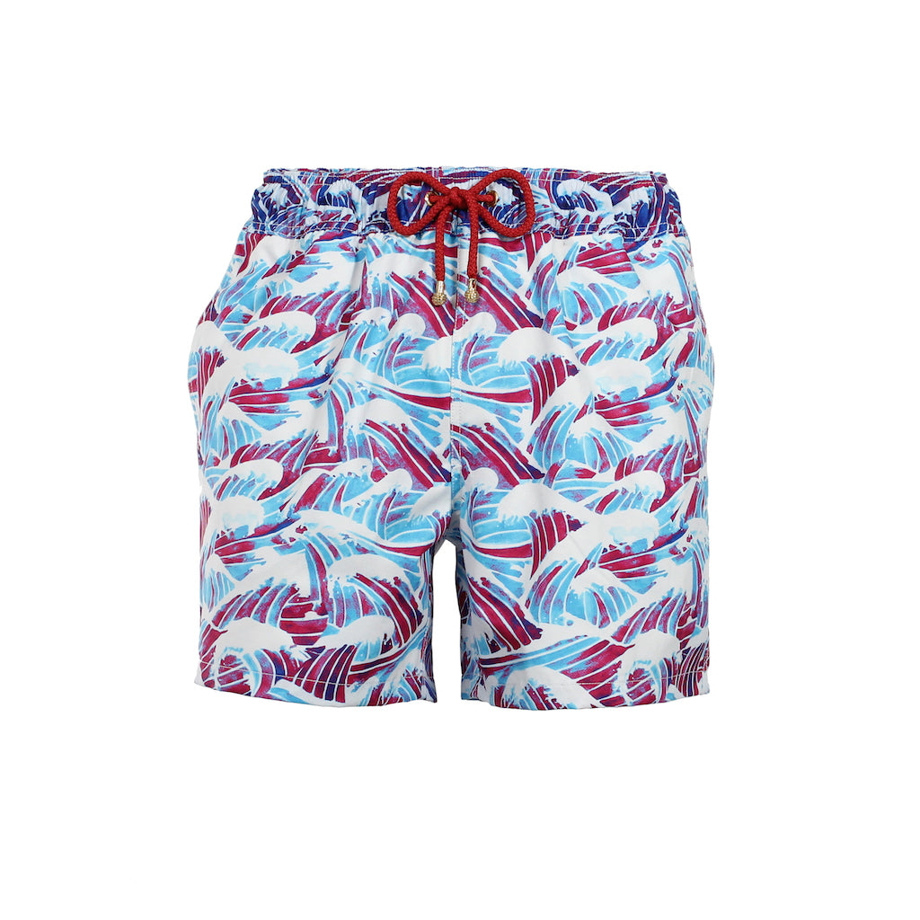 Mazu Resortwear Classic Swim Shorts | South China Sea | Wave Design