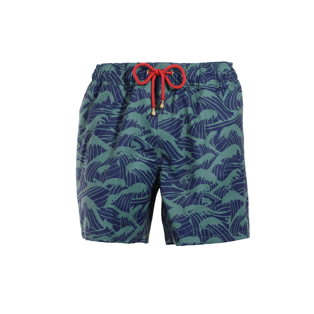 Mazu Resortwear Classic Swim Shorts | Philippine Sea | Wave Design