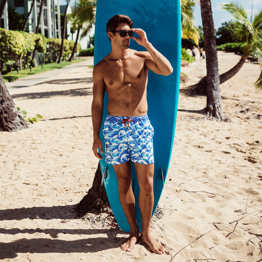 Mazu Resortwear Classic Swim Shorts | Pacific Ocean | Wave Design